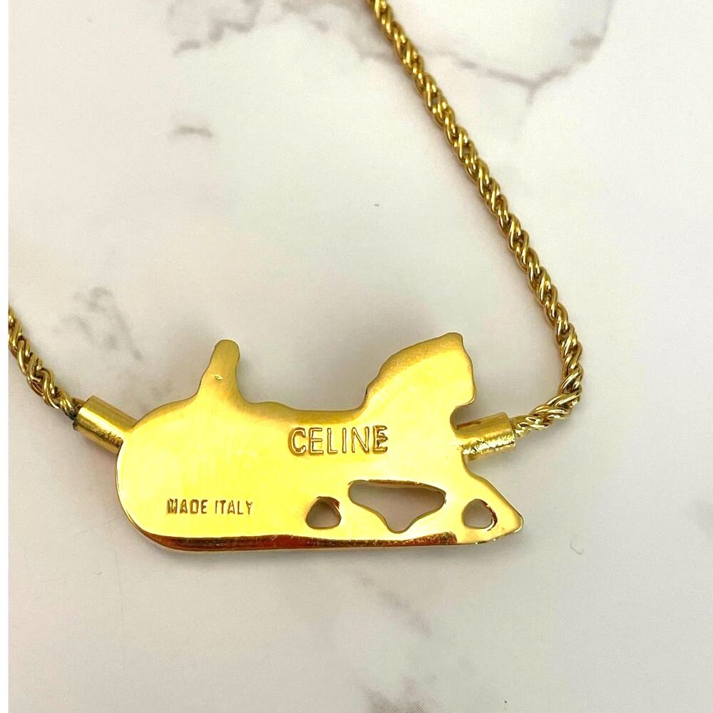 CELINE VINTAGE Caleche Gold-Plated Necklace with Rope Chain EUC - Picture 4 of 10